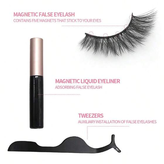 MiniQueen Kit di ciglia magnetiche per principianti - 3 paia di ciglia 1 eyeliner magnetico