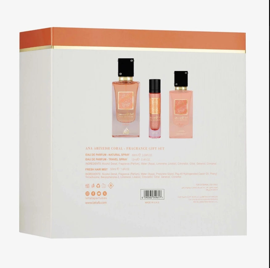 Lattafa Ana Abiyedh Coral Cofanetto EDP 60 ml + 12 ml + Hair Mist